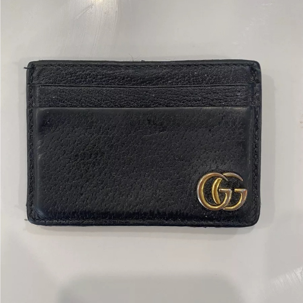 Gucci Black Card Holder with Gold Logo & Money Clip